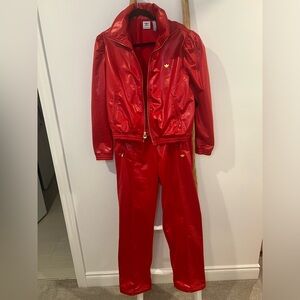 Adidas red leather like tracksuit